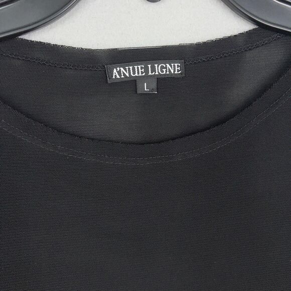 A'nue Ligne Shirt Women Large Black Sheer Mesh Basic Layer Minimal Boho Designer - Picture 4 of 12